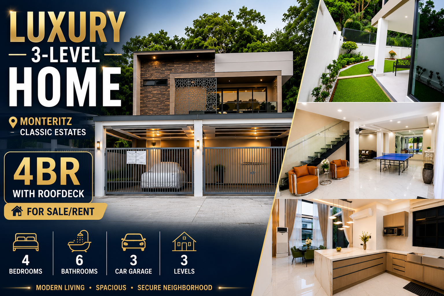 Luxury 3-Level Home | Monteritz Classic Estates-4BR with Roofdeck-For Sale/Rent